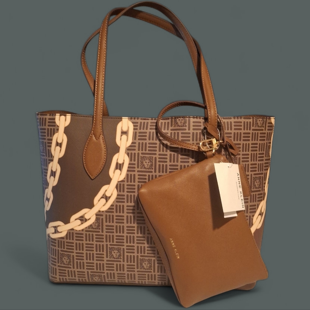 NWT Anne Klein Bonded Large Tote with Pouch 🤎⛓️